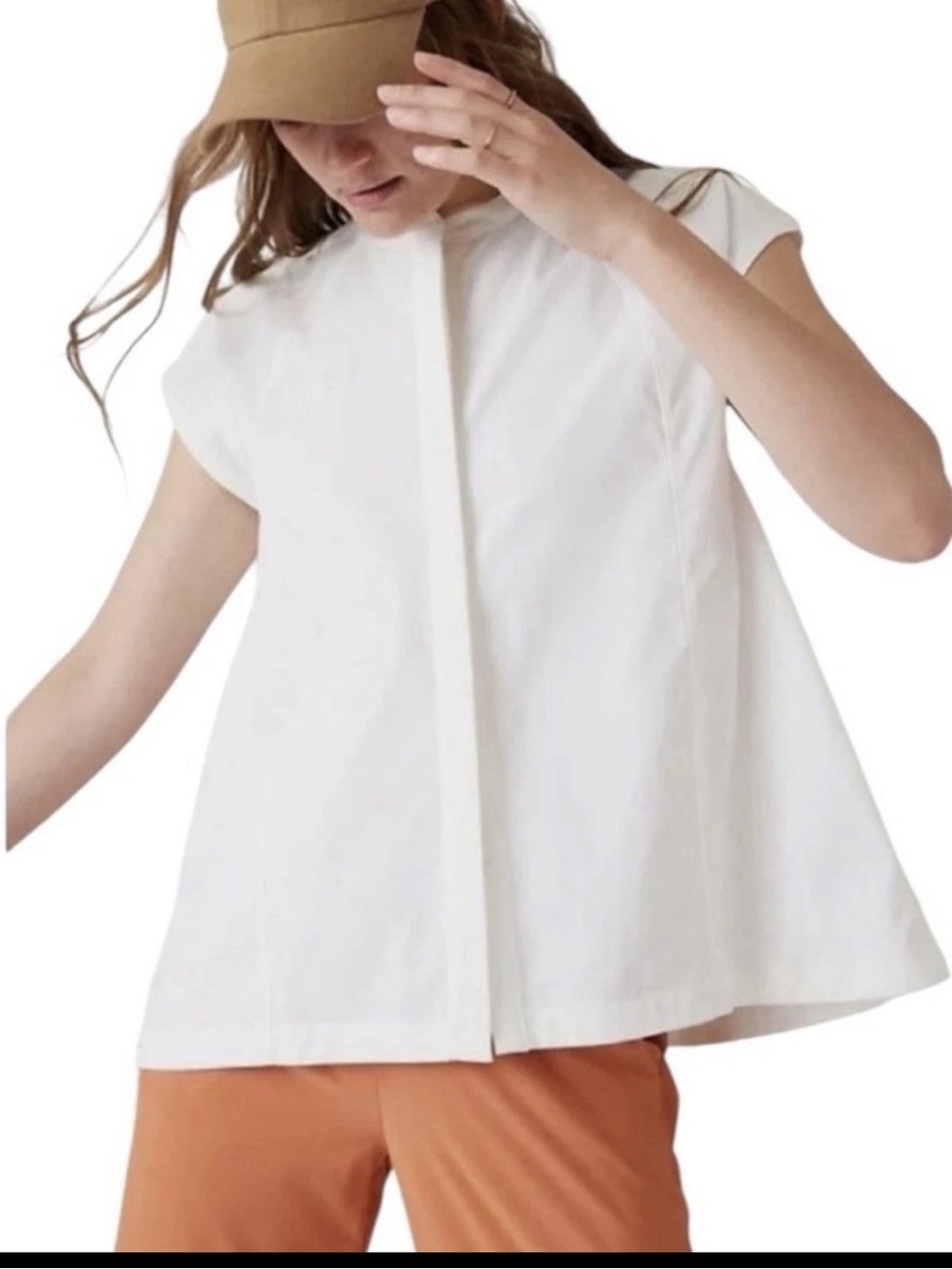 Athleta Performance Poplin Popover Top 1X White Short Sleeve Lightweight Shirt